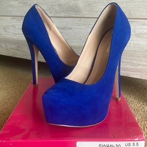 Dream Pairs Swan-30 size 5.5 platform heel royal blue suede